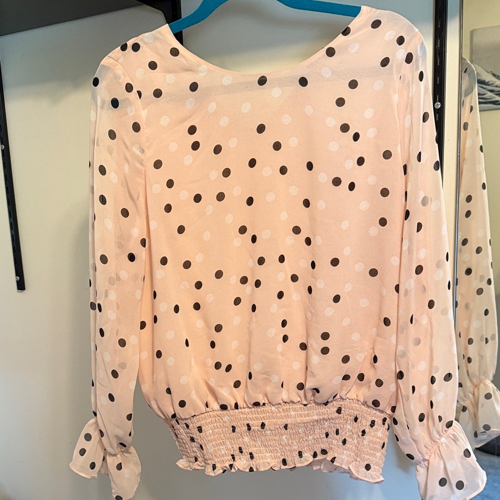 Adrianna Papell Pink and Black Polka Dot Blouse